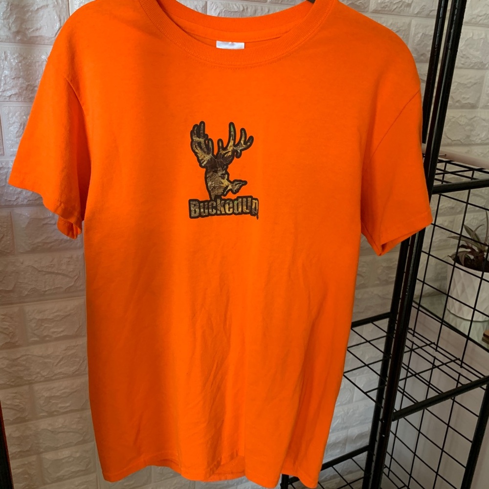 Small, orange and camo Bucked Up t-shirt